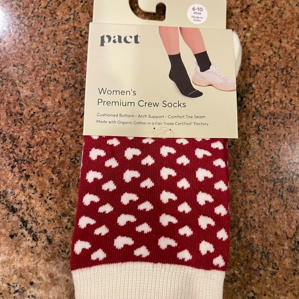 NEW! Pact Hopeful Hearts  Premium Crew Socks Two Pair NWT!